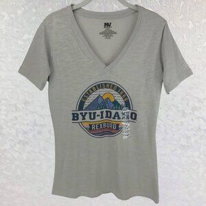 BYU-Idaho College Graphic T-Shirt Gray V-Neck Shortsleeve by MV Sport Size L NWT